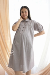 MAMA HAMIL Jessica Dress Baju Ibu Hamil Menyusui Stripe Krah Formal Kotak Murah Modis   DRO 1022 2  large